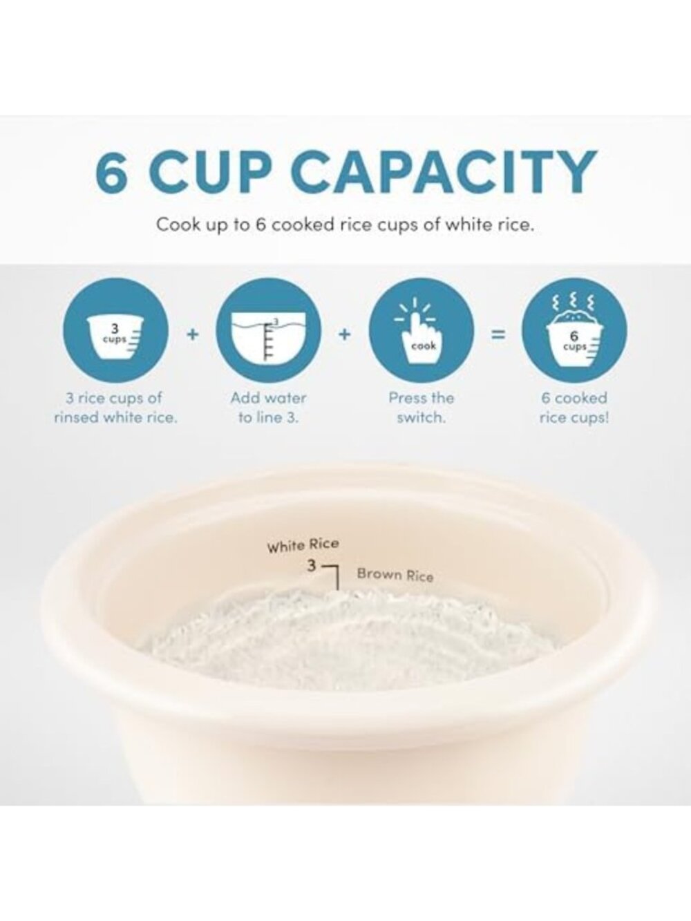 6-Cup Pot-Style Rice Cooker with One-Touch Control & Non-Stick Ceramic Coating - Picture 3 of 6